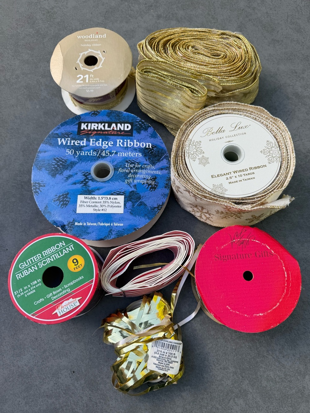 Assorted Christmas Ribbon Lot Gold Red Metallic Holiday Gift Wrap Craft Decor